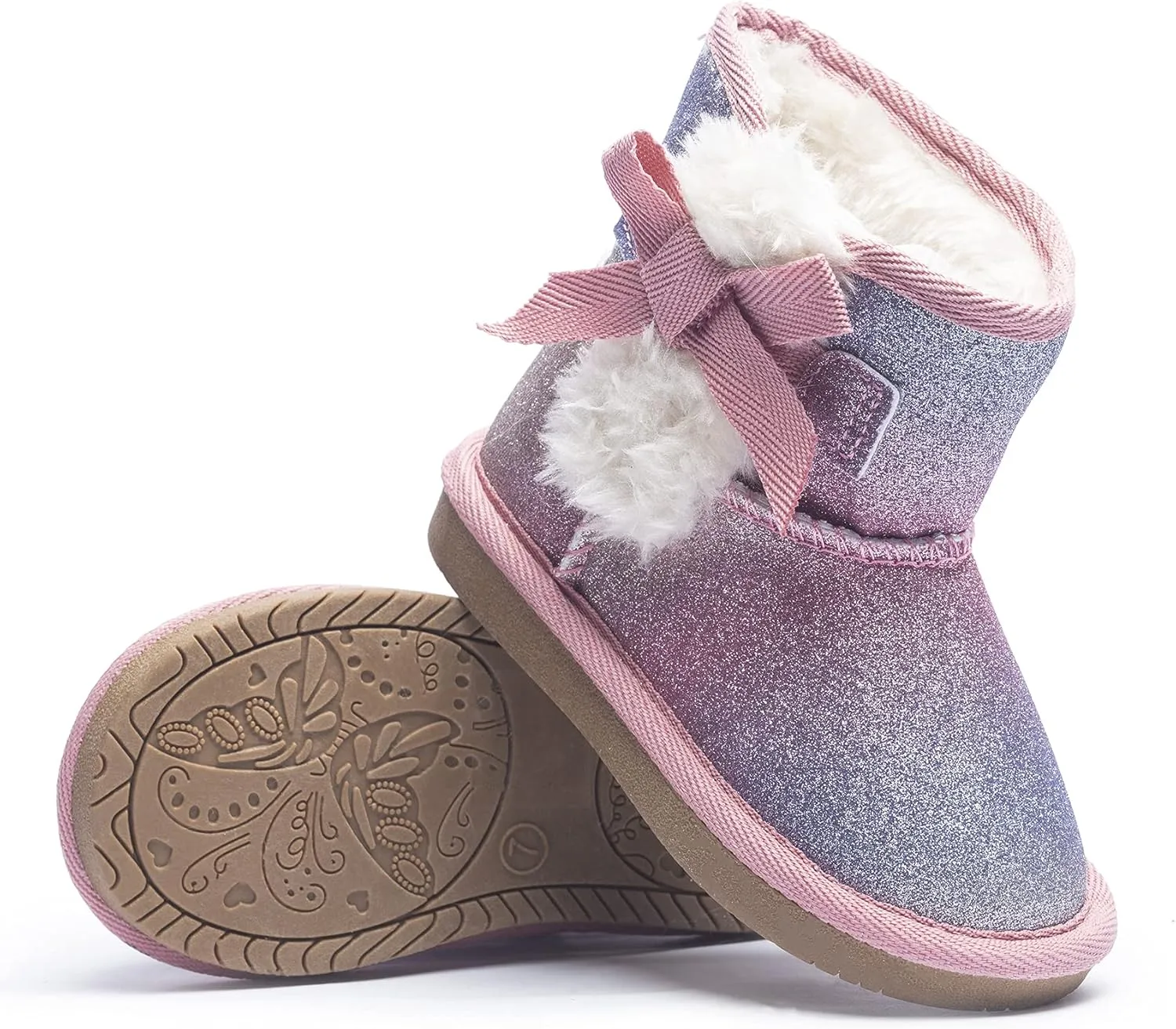 KRABOR Toddlers/Little Girls Boots,Glitter Warm Winter Snow Shoes with Cotton Lining and Cute Bow