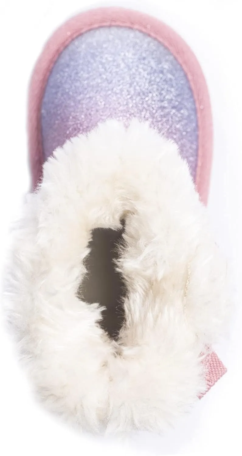 KRABOR Toddlers/Little Girls Boots,Glitter Warm Winter Snow Shoes with Cotton Lining and Cute Bow