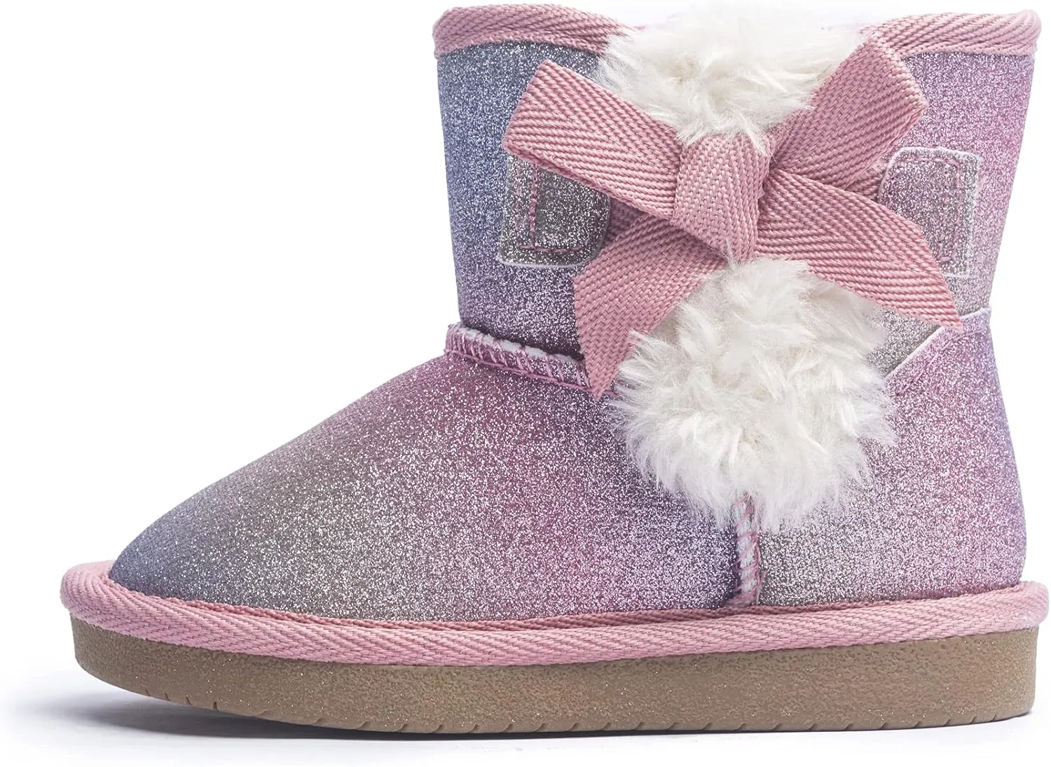 KRABOR Toddlers/Little Girls Boots,Glitter Warm Winter Snow Shoes with Cotton Lining and Cute Bow