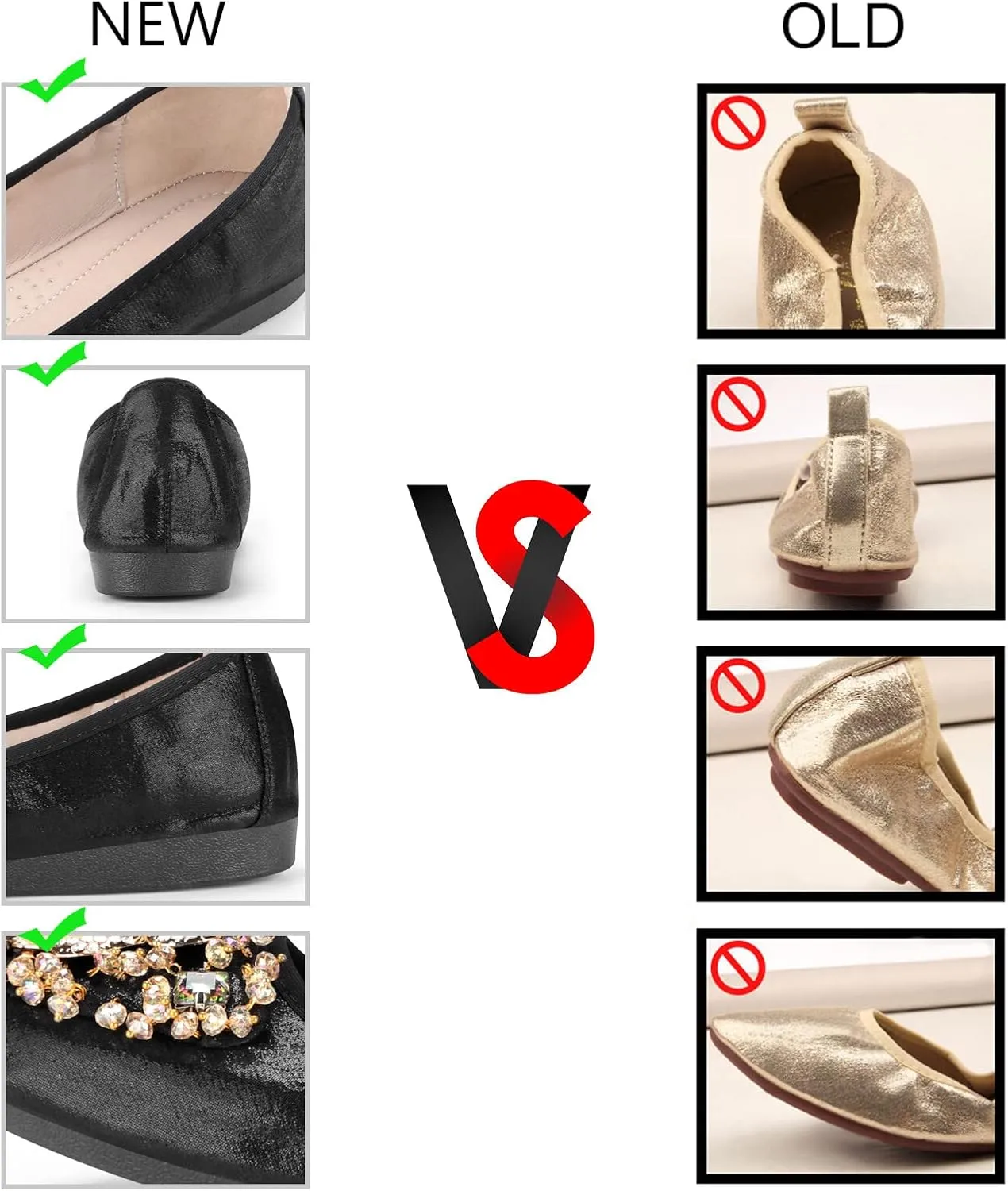 KUNWFNIX Women's Ballet Flats Foldable Classic Crown Rhinestone Slip On Flowers PU Leather Pointed Toe Comfort Flat Casual Dress Shoes