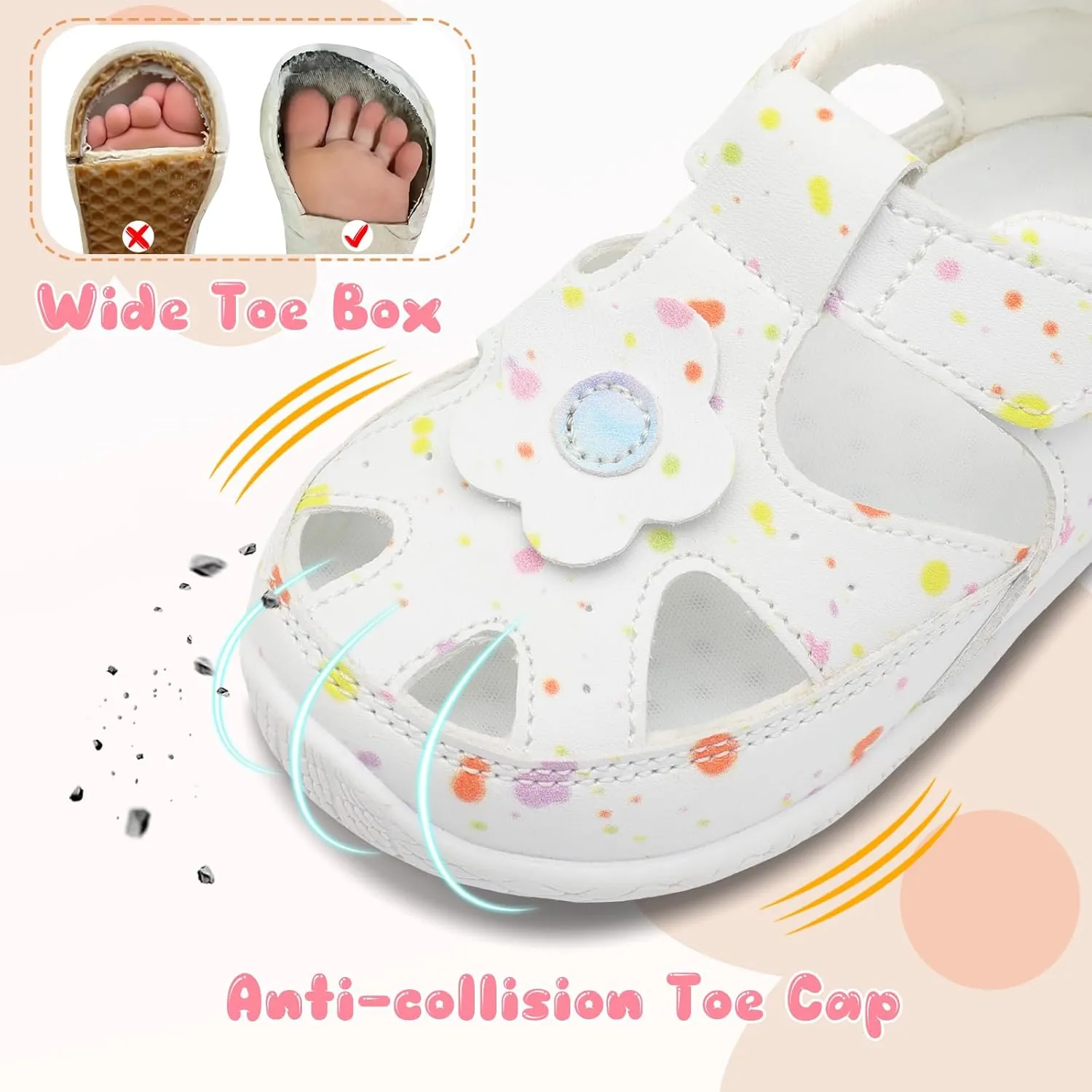L-RUN Toddler Mary Jane Shoes Girls Casual Barefoot Sandals Breathable Princess Dress Flats Anti Slip Rubber Sole Infant First Walker Shoes for Outdoor Indoor