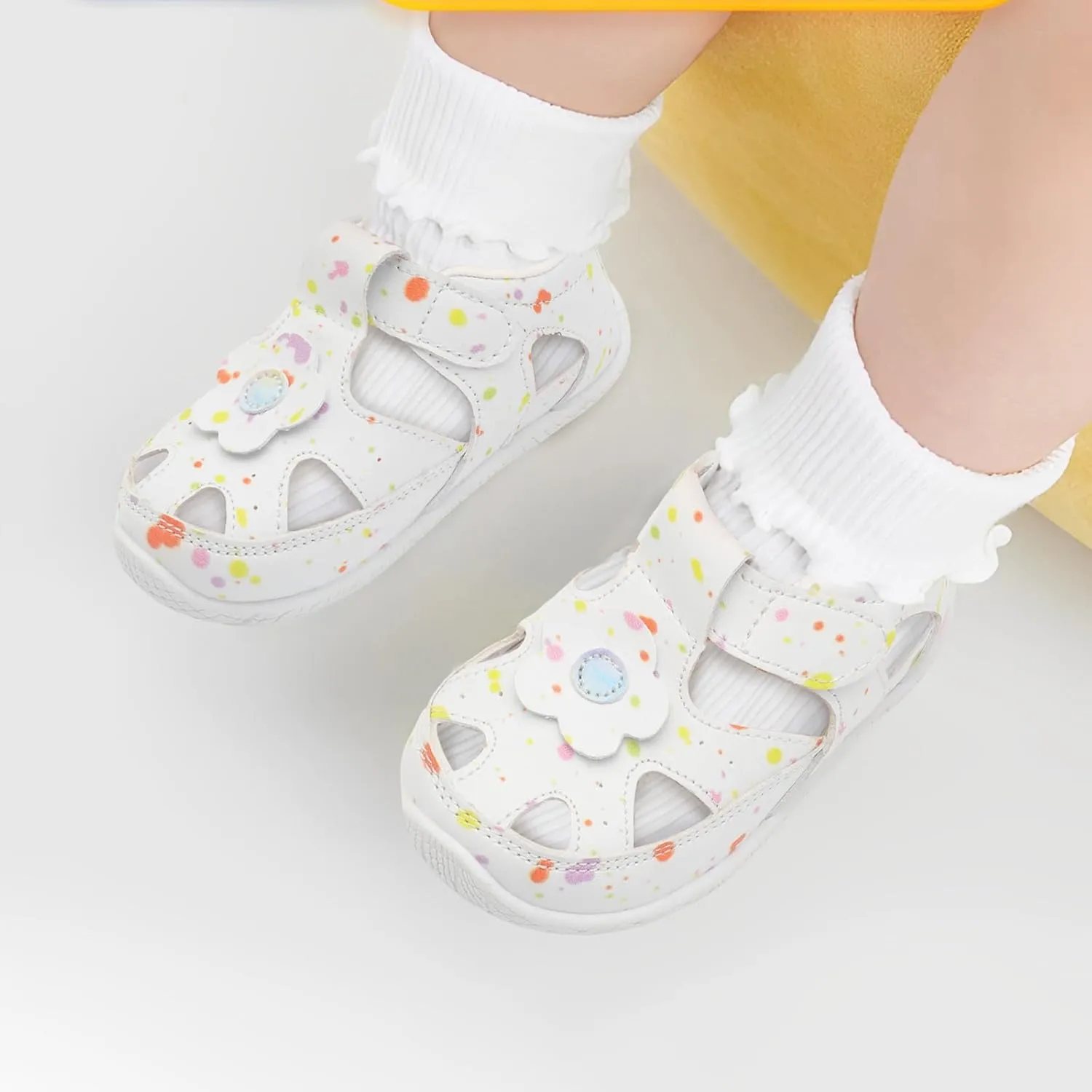L-RUN Toddler Mary Jane Shoes Girls Casual Barefoot Sandals Breathable Princess Dress Flats Anti Slip Rubber Sole Infant First Walker Shoes for Outdoor Indoor