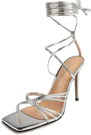 Lace Up Heels for Women, Strappy Heels for Women Sexy, Tie Up Sandals Heels with Square Open Toe, Womens Wrap Around Ankle Heels