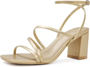 LACUONE Strappy Heels for women Block Heels Square Toe Chunky Ankle Buckle Pump Heeled Sandals
