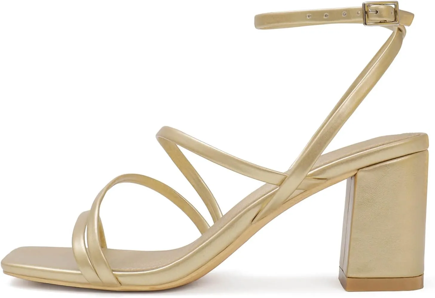 LACUONE Strappy Heels for women Block Heels Square Toe Chunky Ankle Buckle Pump Heeled Sandals