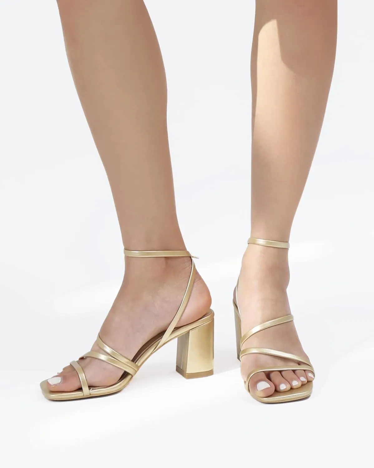 LACUONE Strappy Heels for women Block Heels Square Toe Chunky Ankle Buckle Pump Heeled Sandals