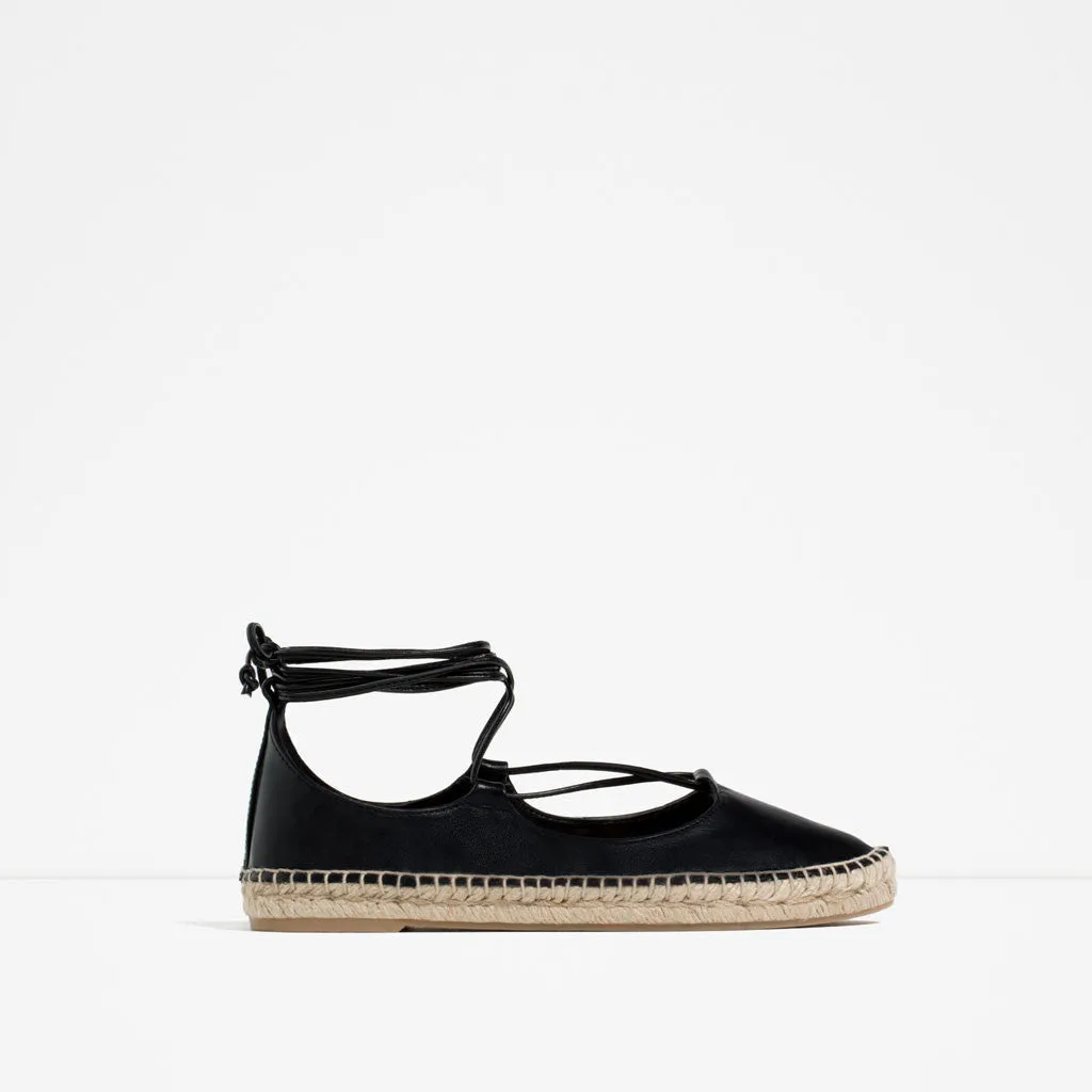 LEATHER LACE-UP ESPADRILLES