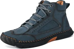 LELEBEAR Sawbehind Mens Boots Waterproof Leather Shoes, Comfortable Handmade Outdoor Boots with Arch Support and Non-Slip Rubber Sole