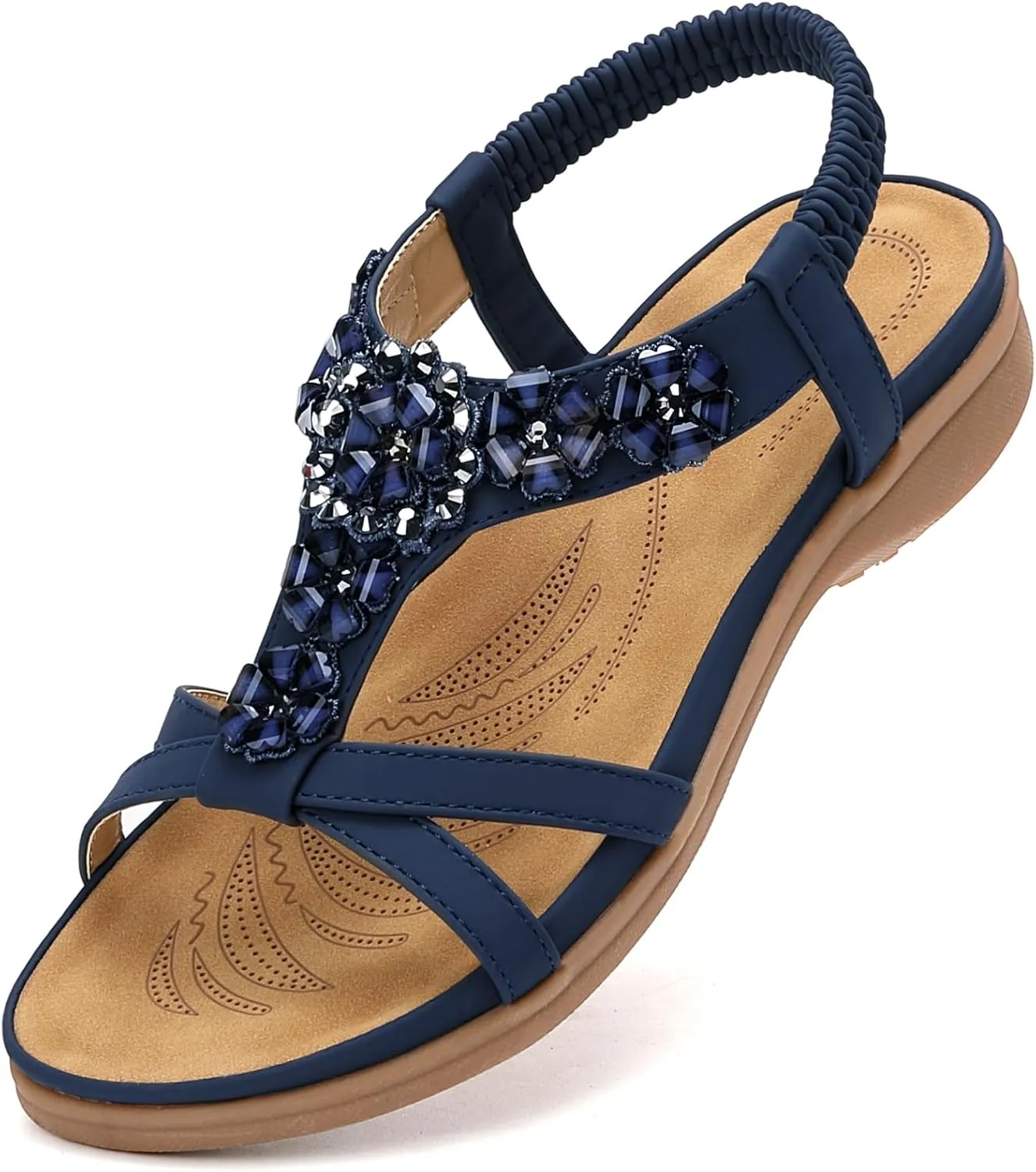 Littleplum Sandals Women Flat Dressy Sandal Summer Comfortable Slip-on Casual Beach Shoes Dress Bohemian Ankle Elastic Flats Sandals