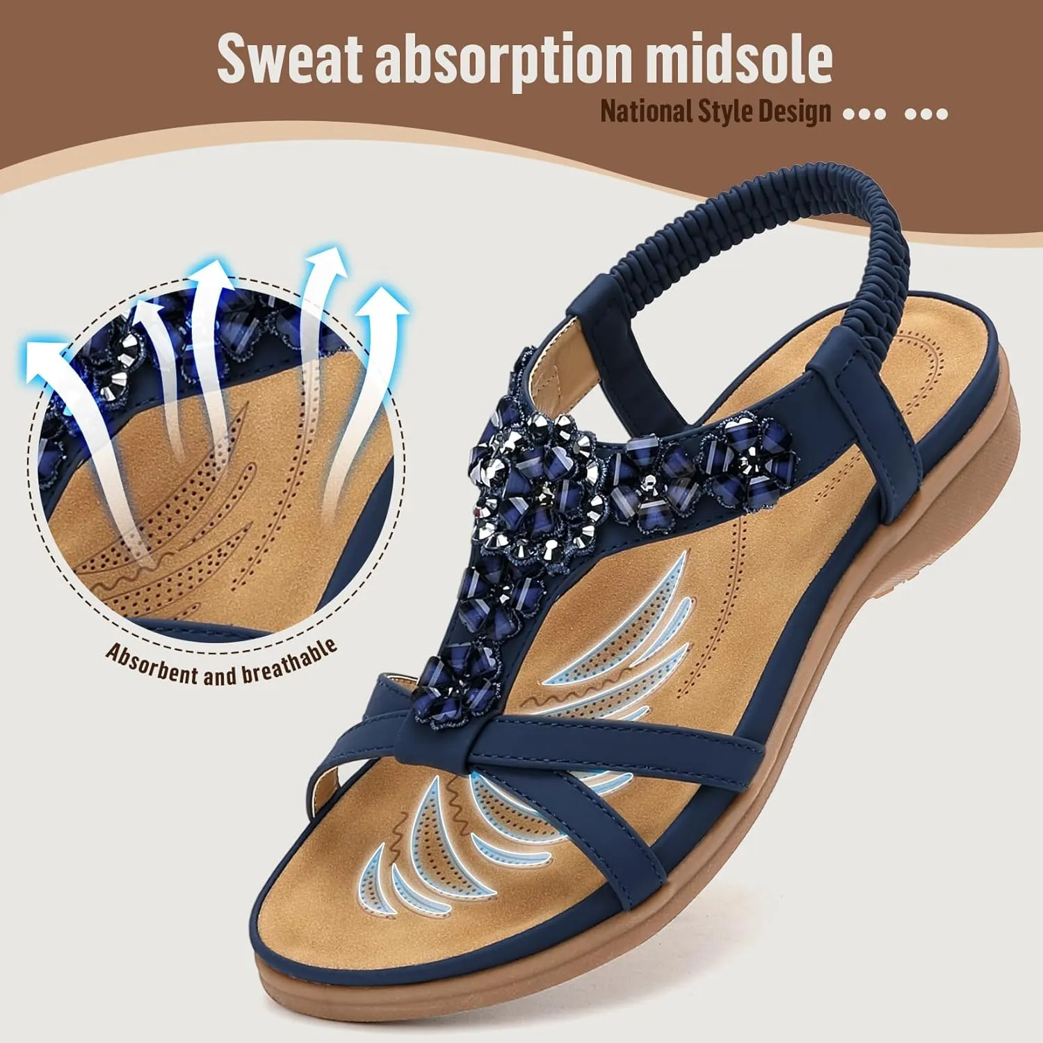 Littleplum Sandals Women Flat Dressy Sandal Summer Comfortable Slip-on Casual Beach Shoes Dress Bohemian Ankle Elastic Flats Sandals