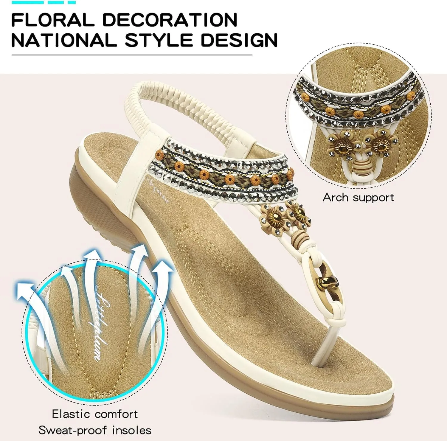 Littleplum Womens Sandals Arch Support Summer Beach Sandals Comfort Walking Shoes Bohemian Flip Flops Sandals for Women
