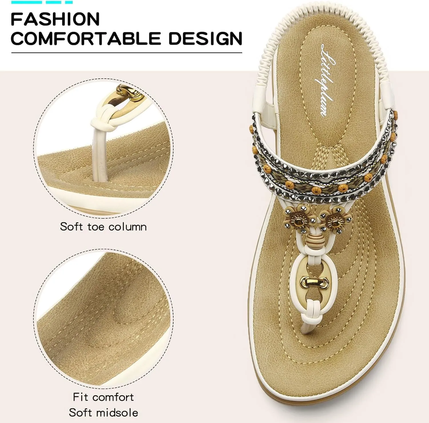 Littleplum Womens Sandals Arch Support Summer Beach Sandals Comfort Walking Shoes Bohemian Flip Flops Sandals for Women