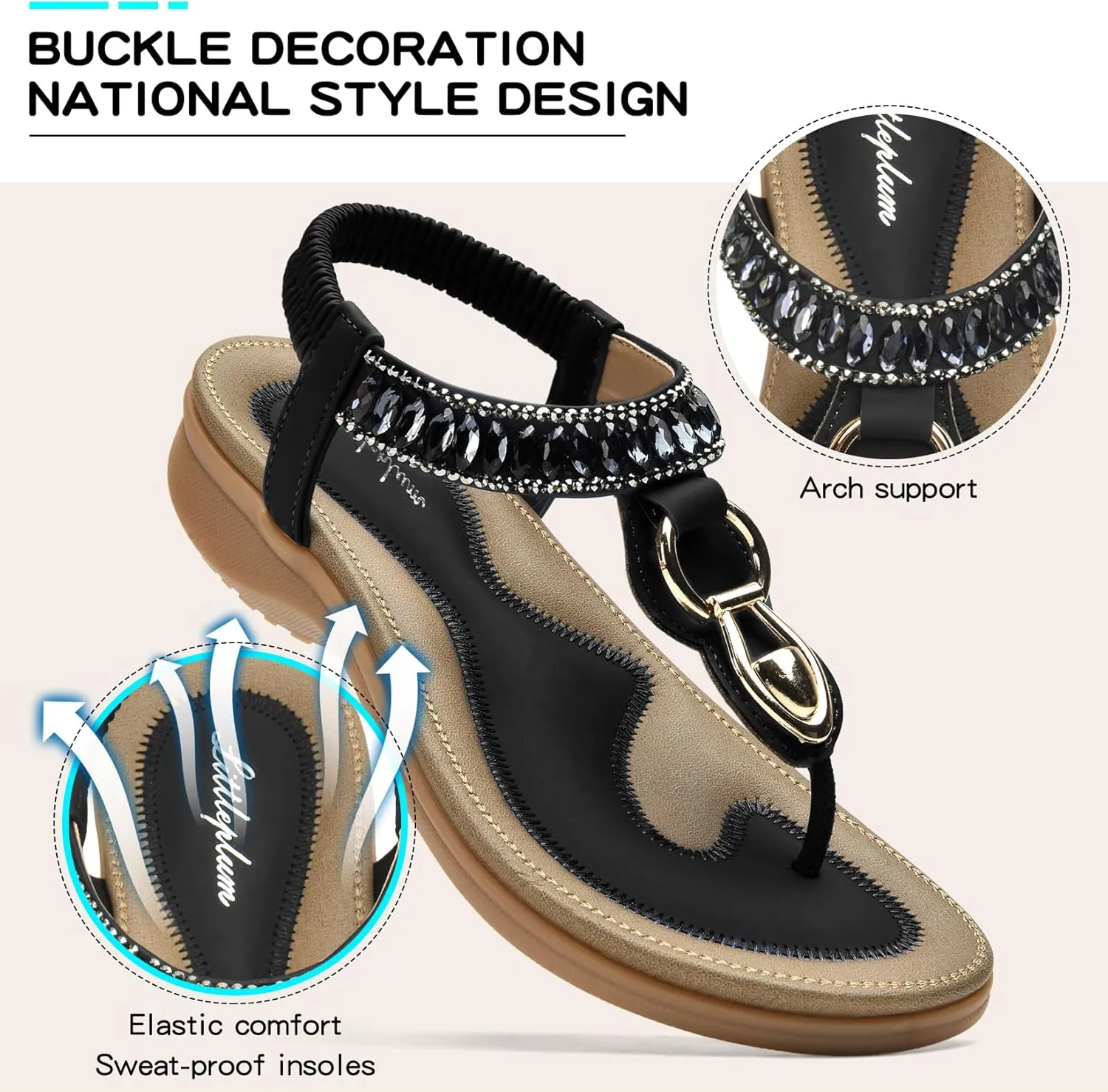 Littleplum Womens Sandals Comfort Arch Support Sandals Summer Walking Shoes Casual Ankle Elastic Flip Flops Shoes