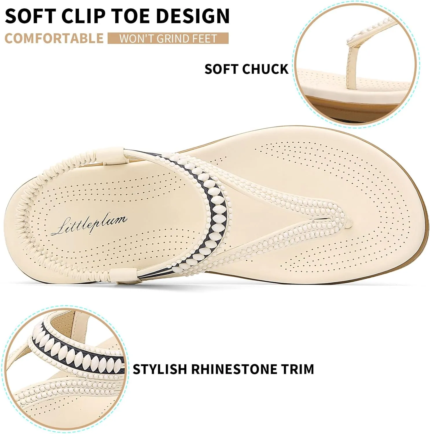 Littleplum Womens Sandals Comfort Arch Support Sandals Summer Walking Shoes Casual Ankle Elastic Flip Flops Shoes