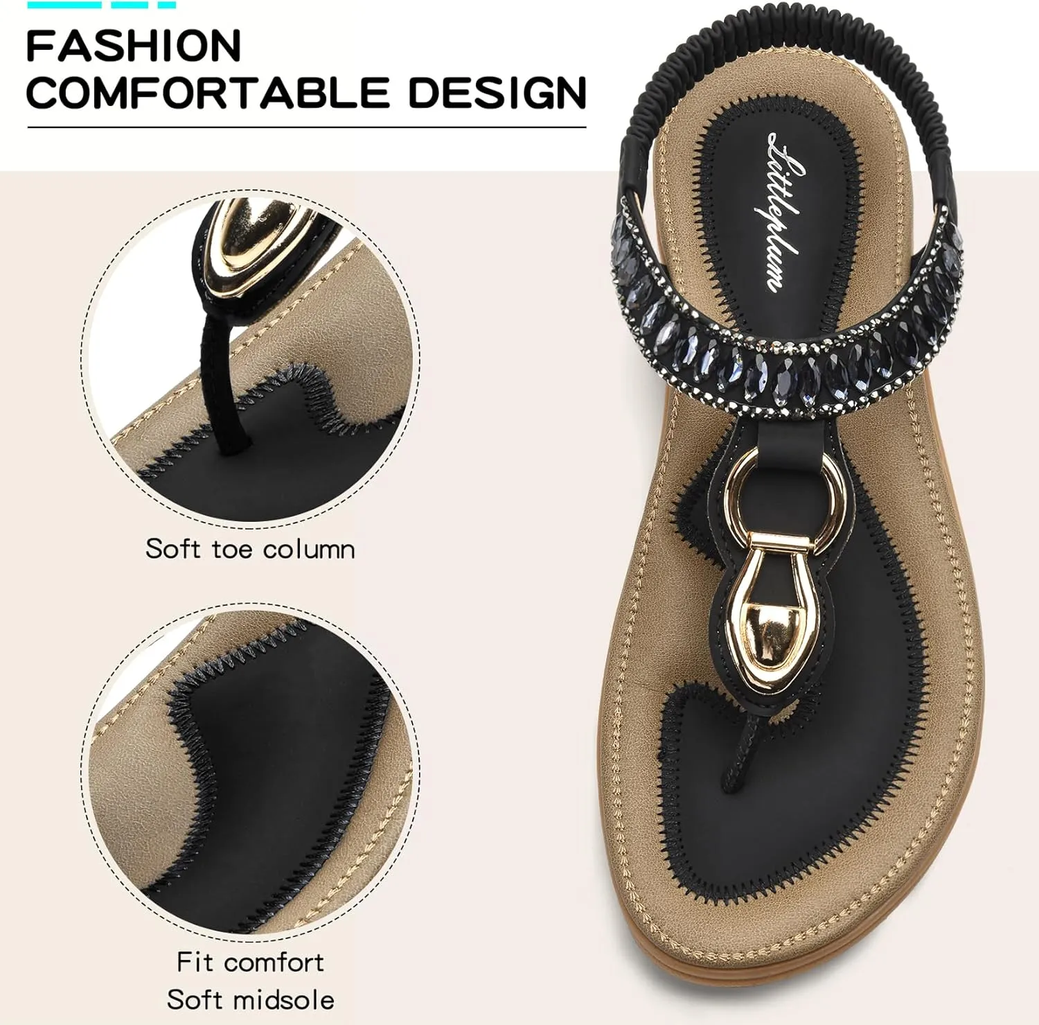 Littleplum Womens Sandals Comfort Arch Support Sandals Summer Walking Shoes Casual Ankle Elastic Flip Flops Shoes