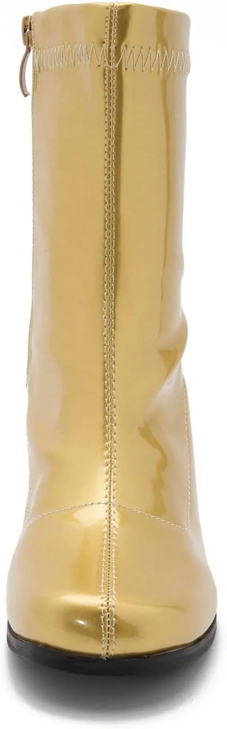 LIURUIJIA Women's Gogo Boots Mid Calf Block Heel Square Toe Zipper Boots Low Heel Short Booties
