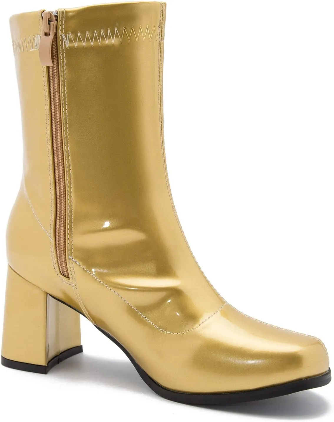 LIURUIJIA Women's Gogo Boots Mid Calf Block Heel Square Toe Zipper Boots Low Heel Short Booties