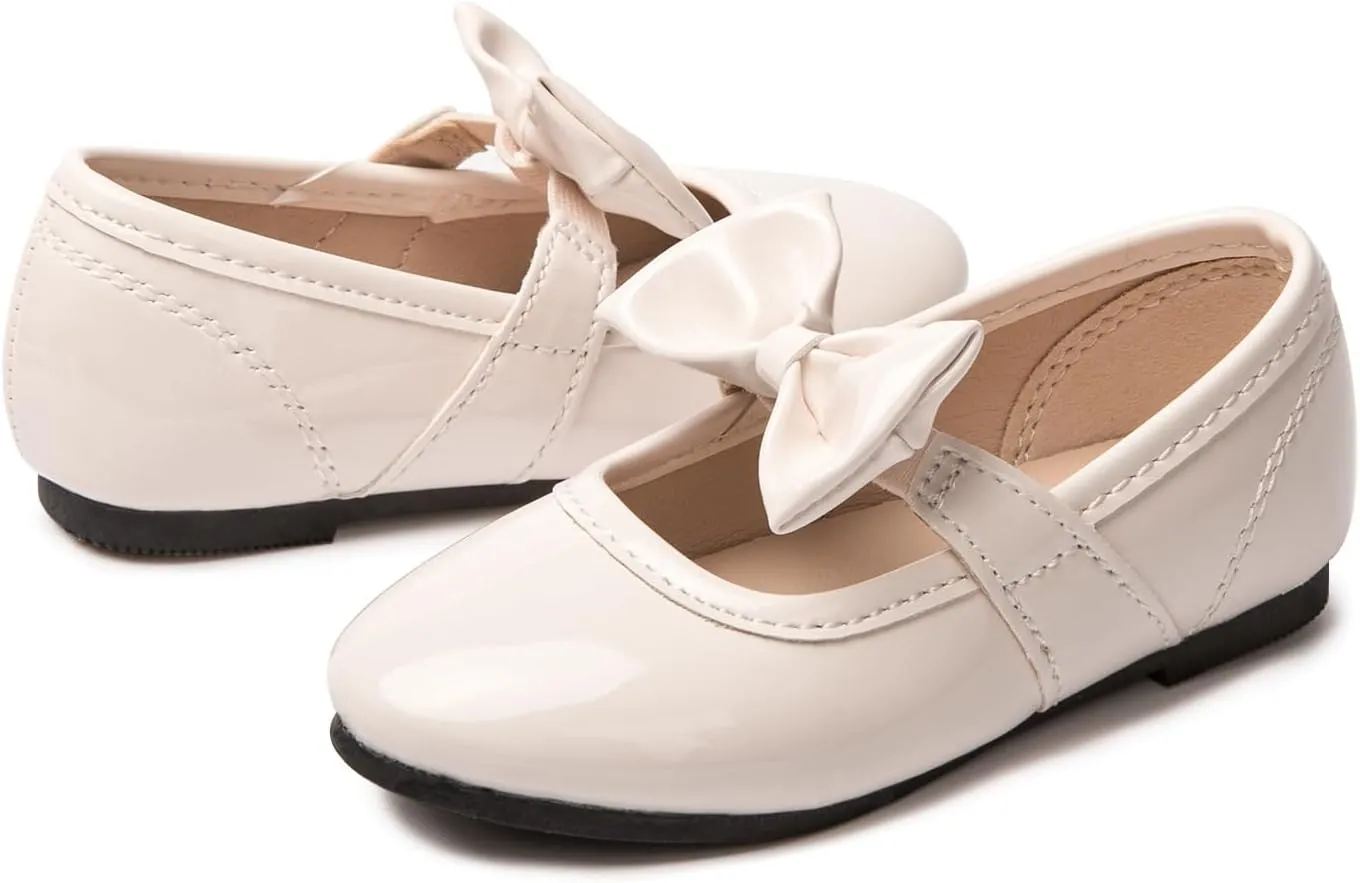LM Toddler/Little Girls Mary Jane Dress Shoes Bow Ballet Flats for Wedding, Party, School