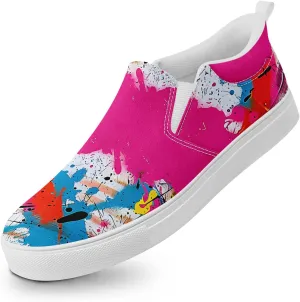 Low-top Slip-On Sneakers for Men, Women's Comfortable Flat Canvas Shoes Casual Loafers with Graffiti Style Design