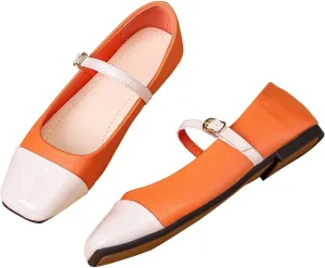LUXINYU Mary Jane Flats for Women Dressy Retro Square Toe Ankle Strap Ballet Flats Comfortable Patent Leather Shoes