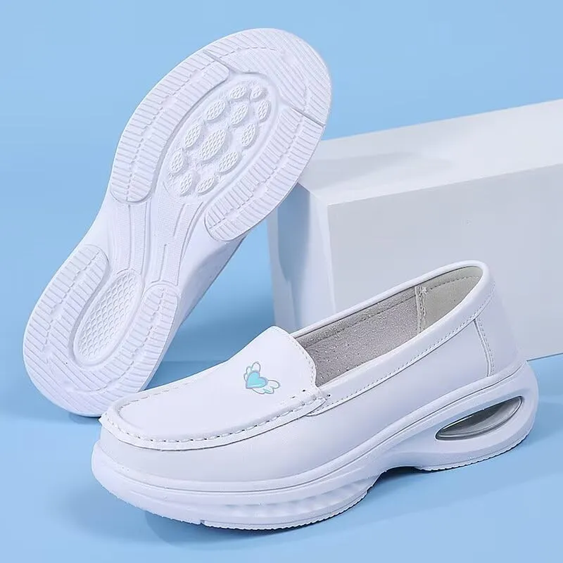 MAIITRIP Women's Non-Slip Nursing Shoes,Leather Comfortable Slip On Work Sneakers,Loafers for Restaurant Breathable Soft Nurse Shoes,Memory Foam Lightweight Casual Walking Daily