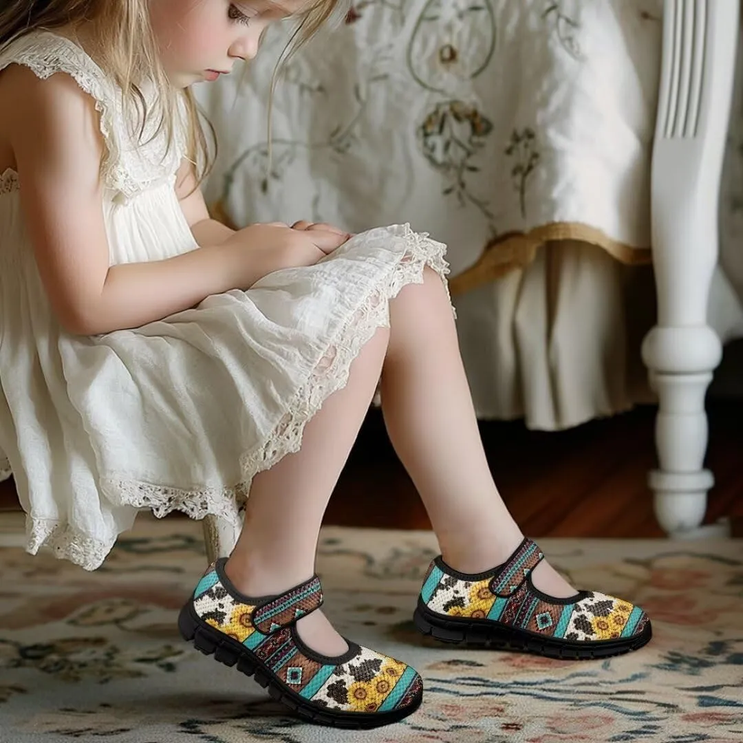 Mary Jane Shoes for Girls Casual School Flats Shoes Toddler Anti-Skid Magic Sticker Sneaker