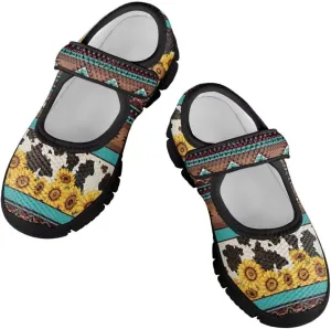 Mary Jane Shoes for Girls Casual School Flats Shoes Toddler Anti-Skid Magic Sticker Sneaker