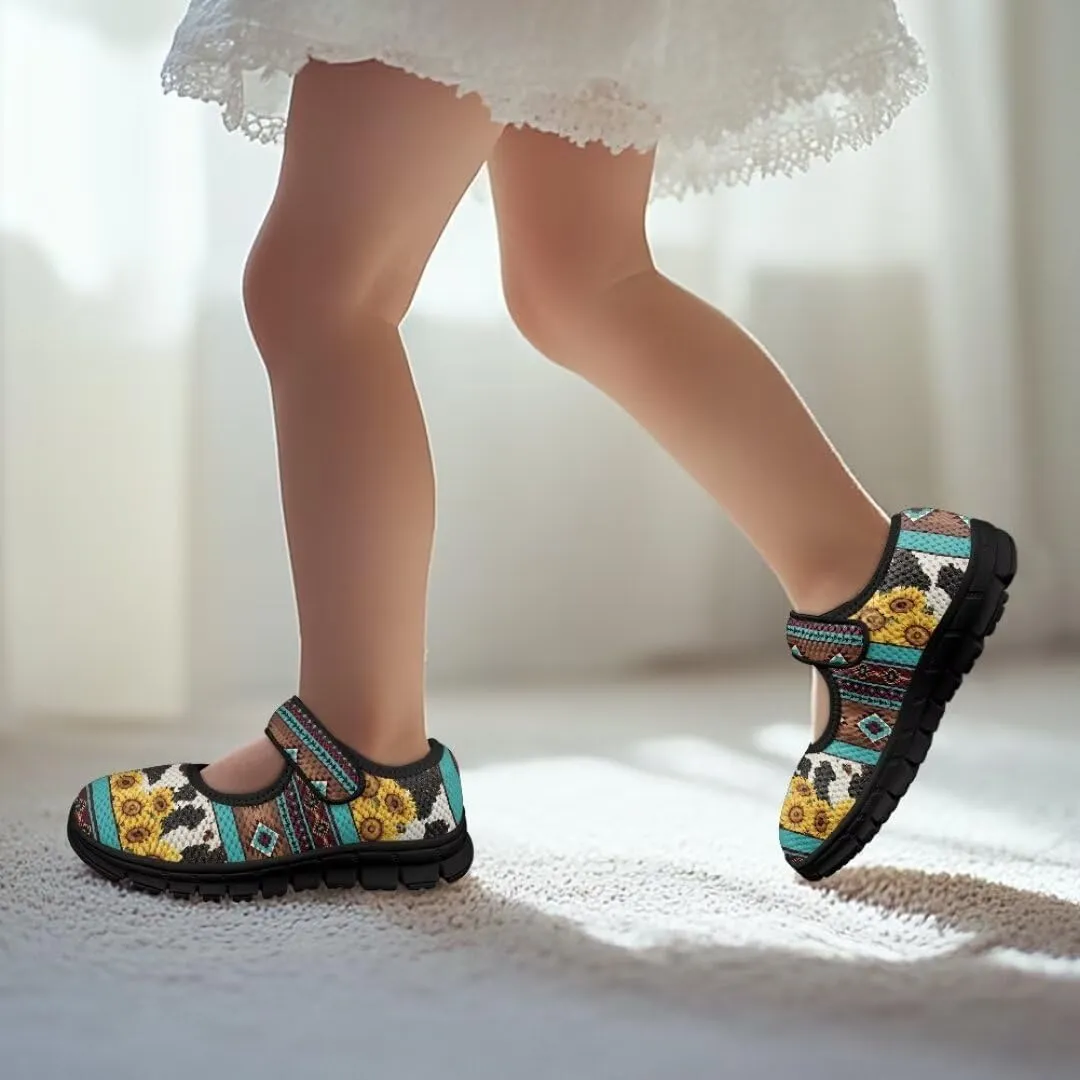 Mary Jane Shoes for Girls Casual School Flats Shoes Toddler Anti-Skid Magic Sticker Sneaker
