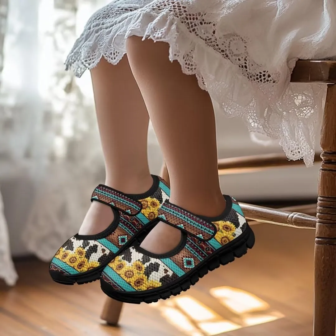 Mary Jane Shoes for Girls Casual School Flats Shoes Toddler Anti-Skid Magic Sticker Sneaker