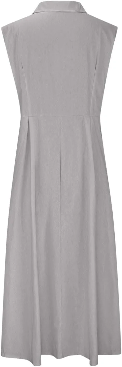 Maxi Dresses for Women 2025 Button Down Cotton Linen Dress Sleeveless Drop Waist Long Vacation Beach Sundresses