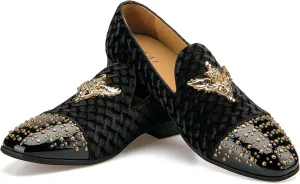 Men Genuine Leather Mens Metallic Textured Slip-on Glitter Loafers Shoes