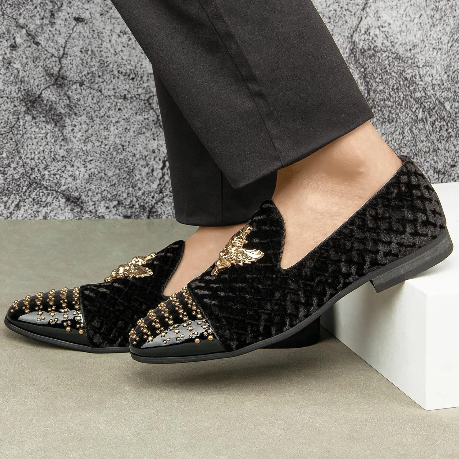 Men Genuine Leather Mens Metallic Textured Slip-on Glitter Loafers Shoes