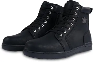 Men's Casual Boot PU Leather Combat Boots For Men Waterproof Motorcycle Boots For Biker Hiking with Lace-Up Side Zipper