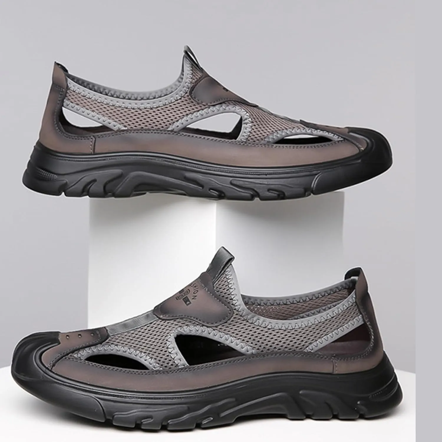 Men'S Casual Closed-Toe Hollow Out Beach Sandals,Breathable Mesh Slip-On Hiking Wading Sandals,For Outdoor Athletic Summer Lightweight Walking Shoes