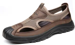 Men'S Casual Closed-Toe Hollow Out Beach Sandals,Breathable Mesh Slip-On Hiking Wading Sandals,For Outdoor Athletic Summer Lightweight Walking Shoes