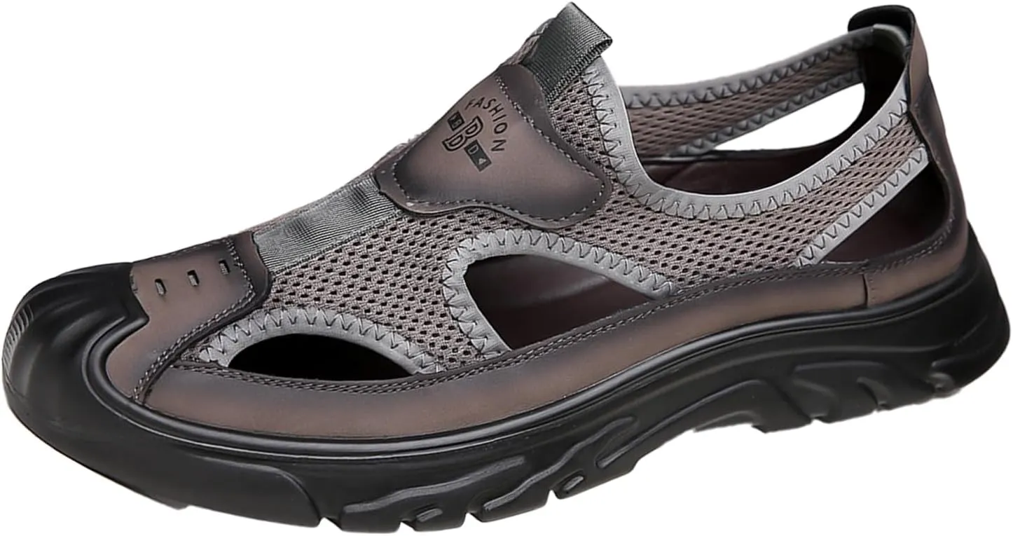 Men'S Casual Closed-Toe Hollow Out Beach Sandals,Breathable Mesh Slip-On Hiking Wading Sandals,For Outdoor Athletic Summer Lightweight Walking Shoes