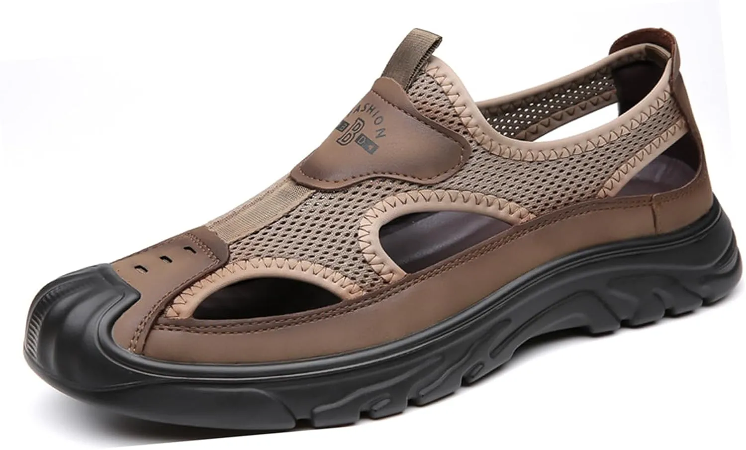 Men'S Casual Closed-Toe Hollow Out Beach Sandals,Breathable Mesh Slip-On Hiking Wading Sandals,For Outdoor Athletic Summer Lightweight Walking Shoes