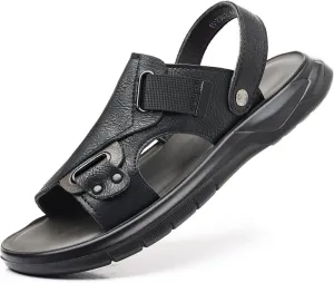 Men'S Casual Two Uses Flat Slide Sandal Summer Comfor Open Toe Slip-On Ankle Straps Soft Bottom Beach Sandals Indoor and Outdoor Non-Slip Water Stream-Treakking Shoes