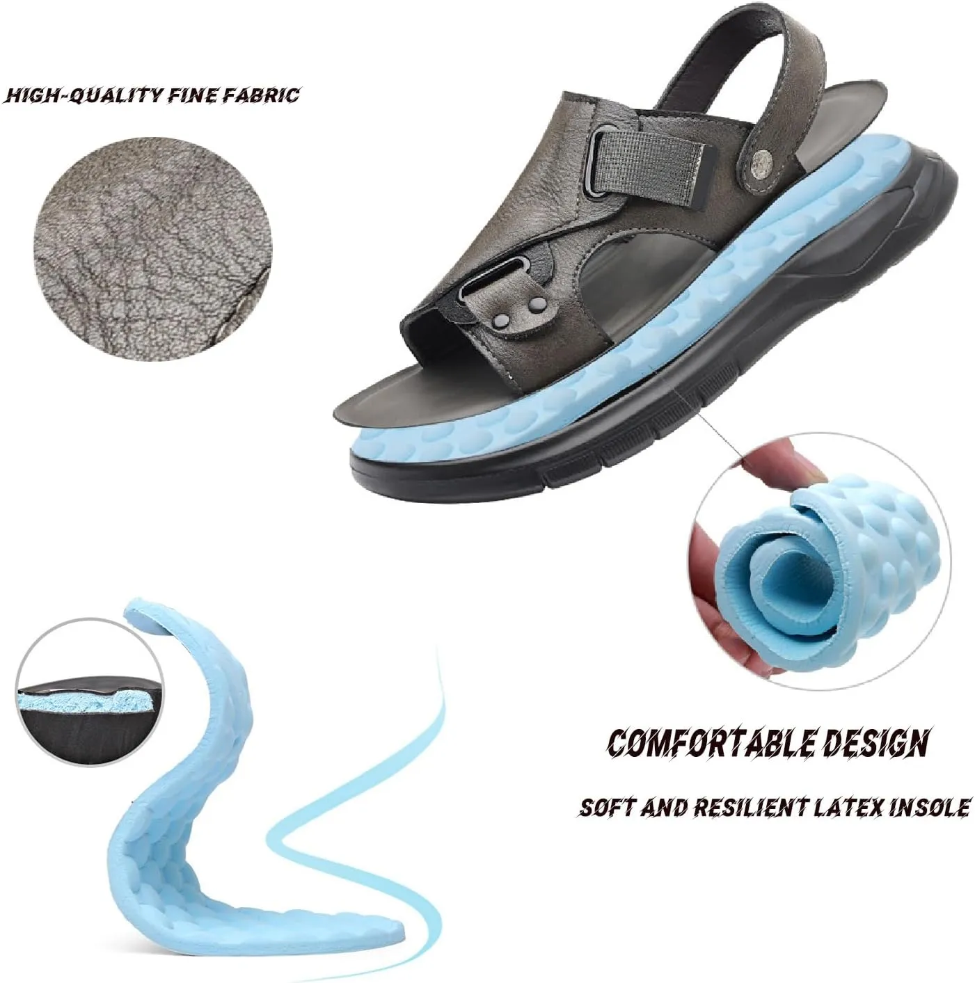 Men'S Casual Two Uses Flat Slide Sandal Summer Comfor Open Toe Slip-On Ankle Straps Soft Bottom Beach Sandals Indoor and Outdoor Non-Slip Water Stream-Treakking Shoes