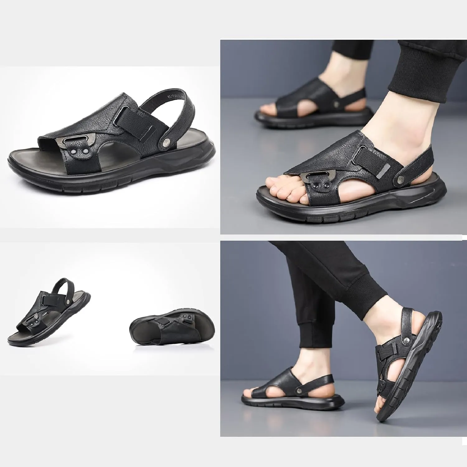 Men'S Casual Two Uses Flat Slide Sandal Summer Comfor Open Toe Slip-On Ankle Straps Soft Bottom Beach Sandals Indoor and Outdoor Non-Slip Water Stream-Treakking Shoes