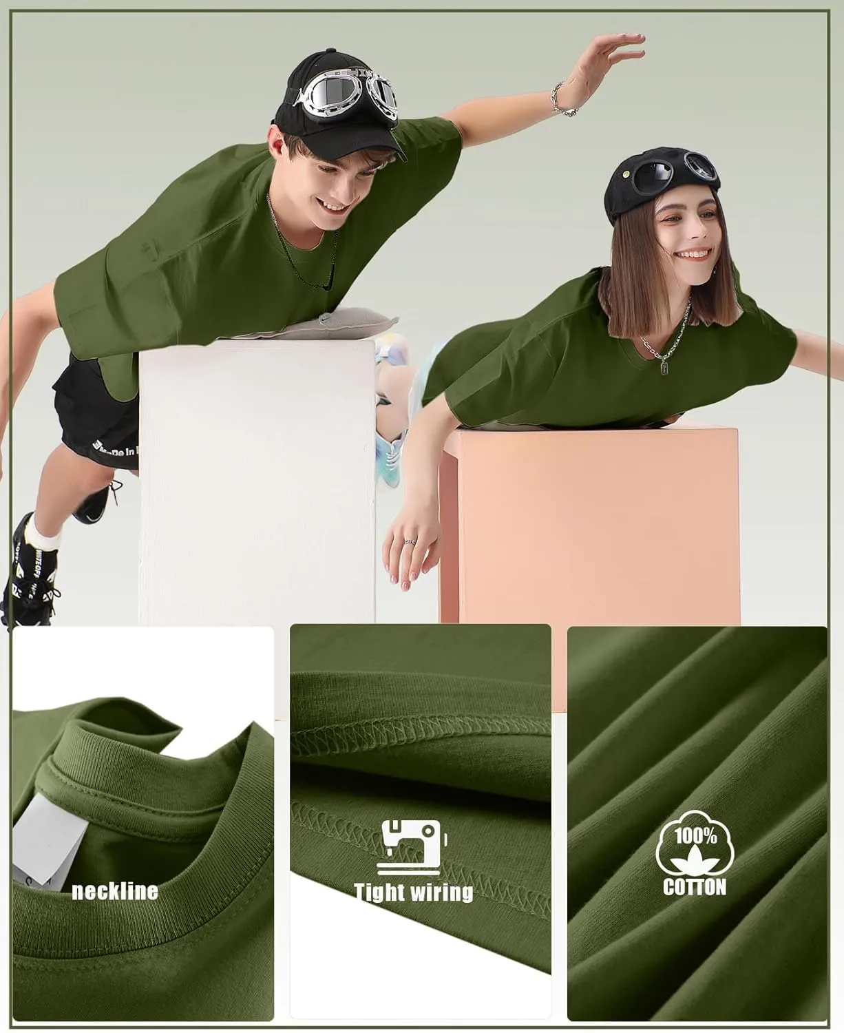 Men's Cotton T-Shirts Oversized Unisex Short Sleeve Crew Neck Loose Basic Tops Solid Athletic Tee