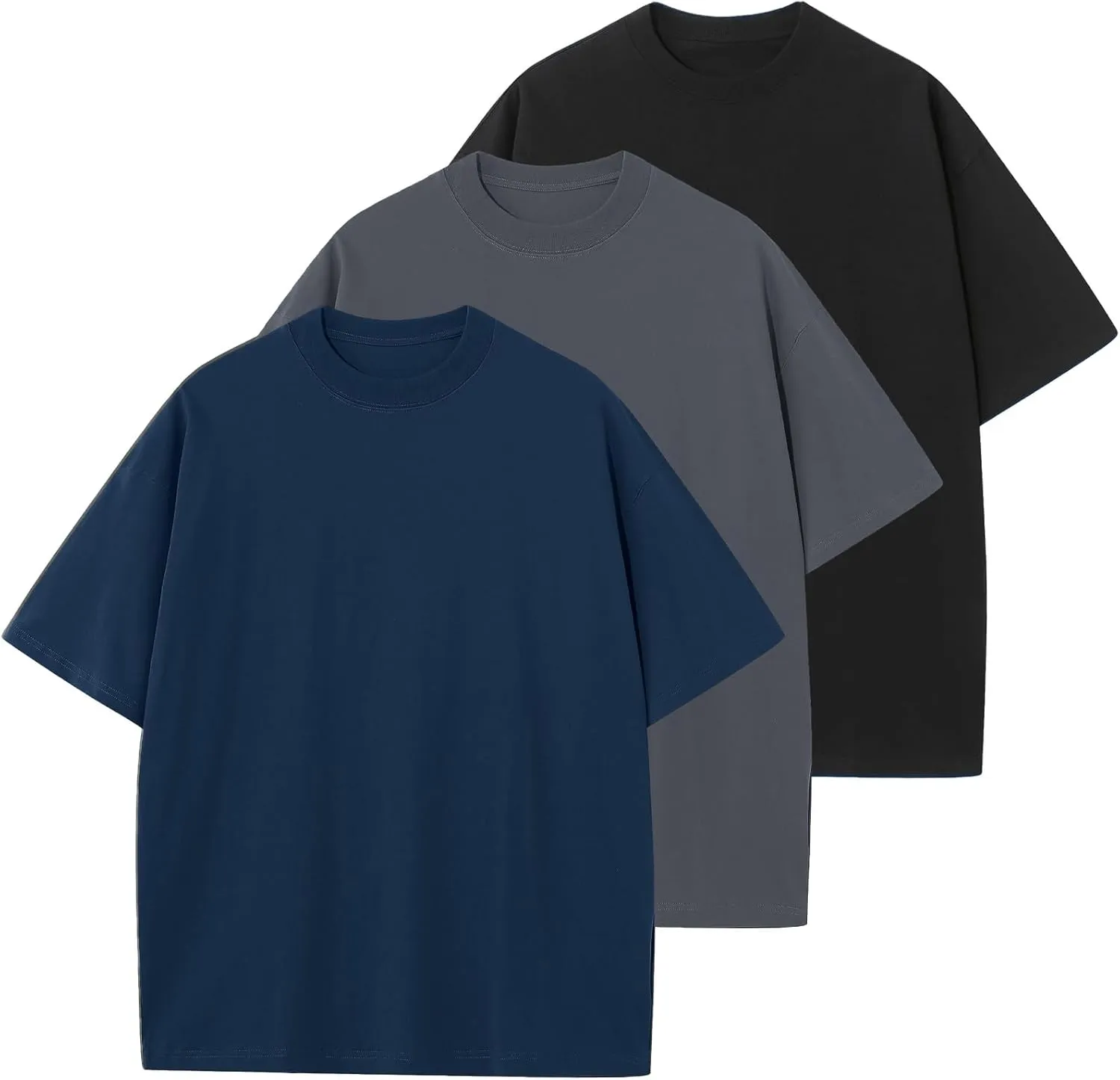 Men's Cotton T-Shirts Oversized Unisex Short Sleeve Crew Neck Loose Basic Tops Solid Athletic Tee