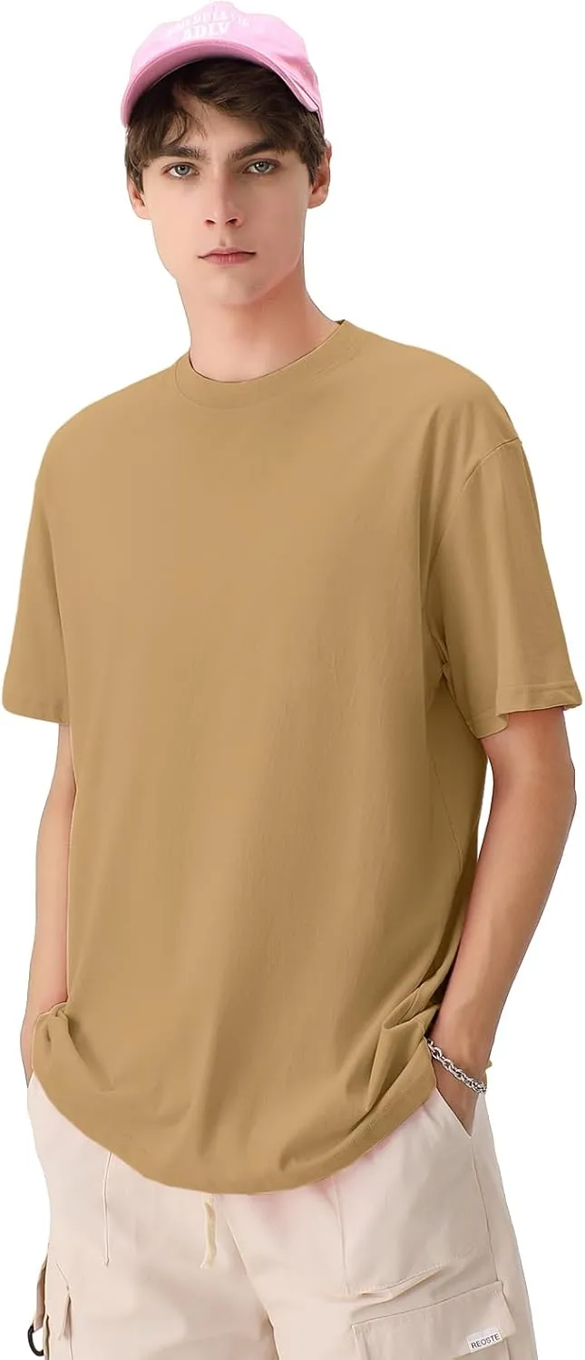 Men's Cotton T-Shirts Oversized Unisex Short Sleeve Crew Neck Loose Basic Tops Solid Athletic Tee