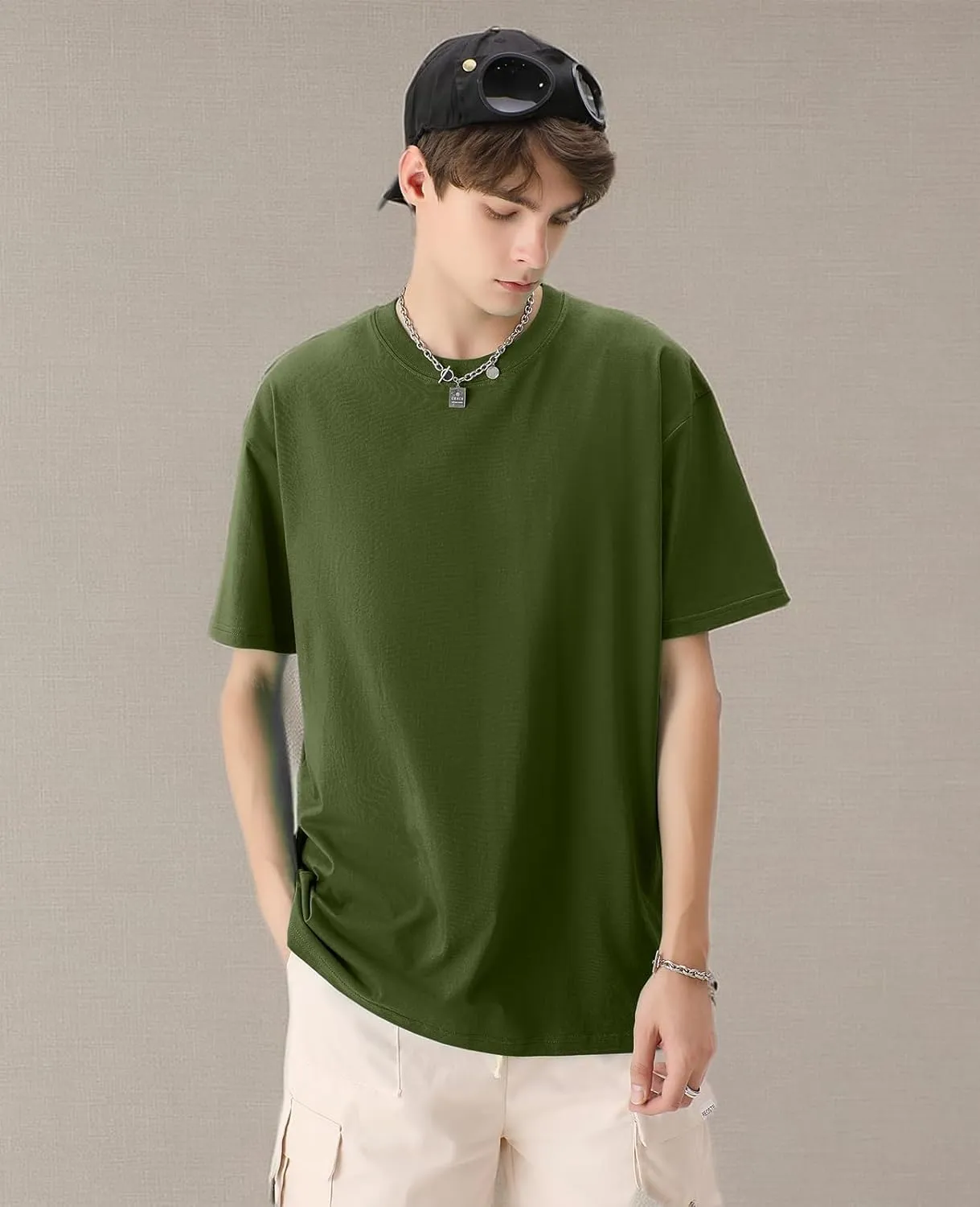 Men's Cotton T-Shirts Oversized Unisex Short Sleeve Crew Neck Loose Basic Tops Solid Athletic Tee