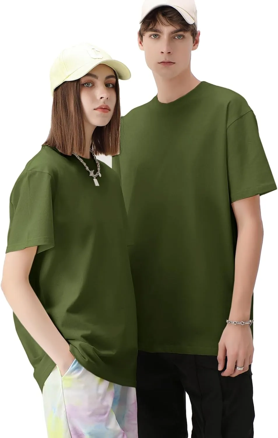 Men's Cotton T-Shirts Oversized Unisex Short Sleeve Crew Neck Loose Basic Tops Solid Athletic Tee