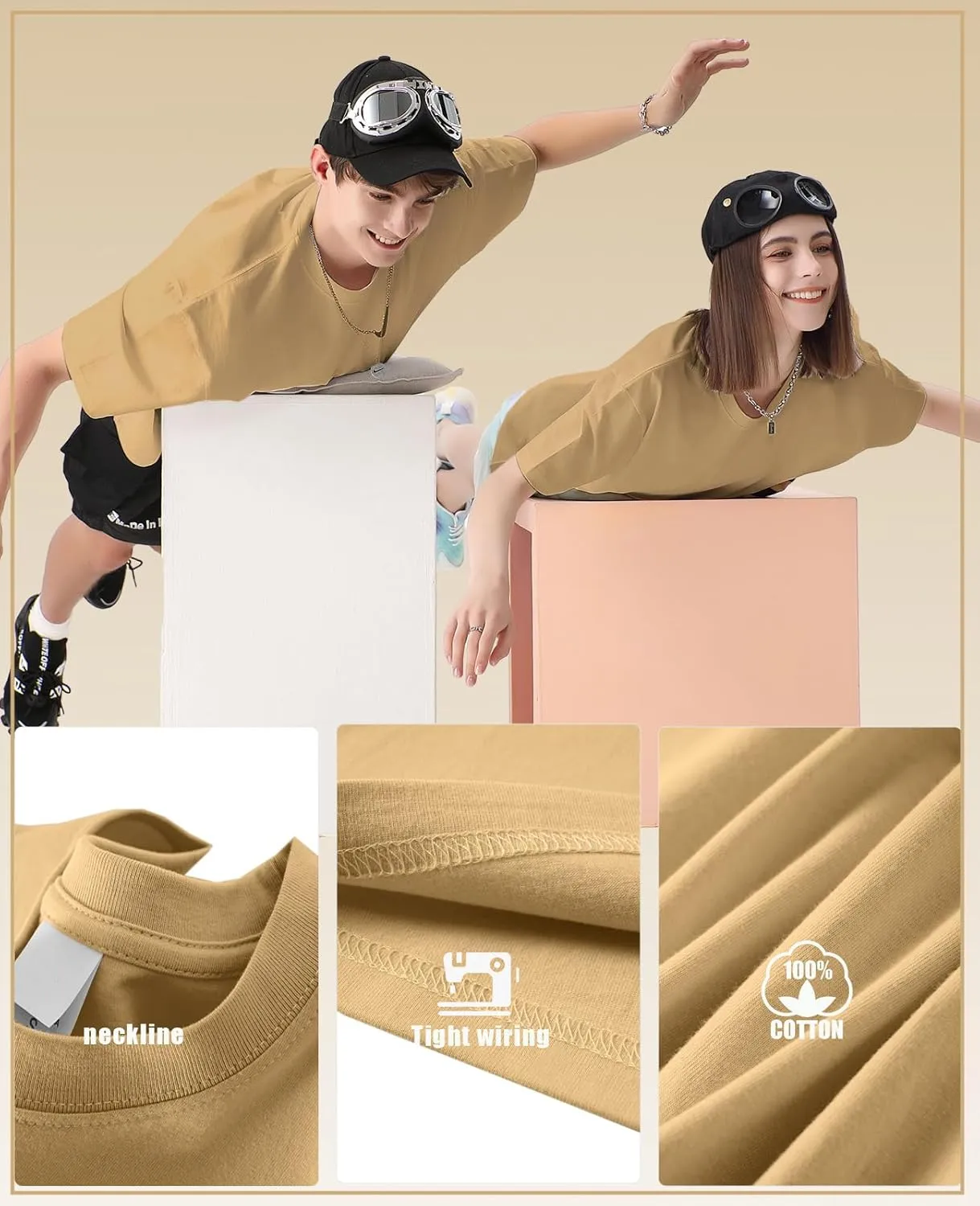Men's Cotton T-Shirts Oversized Unisex Short Sleeve Crew Neck Loose Basic Tops Solid Athletic Tee