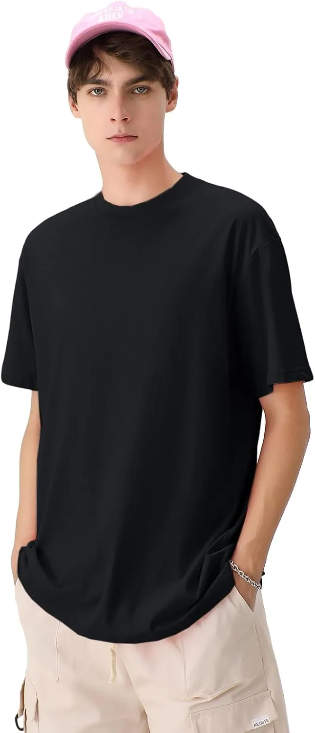 Men's Cotton T-Shirts Oversized Unisex Short Sleeve Crew Neck Loose Basic Tops Solid Athletic Tee