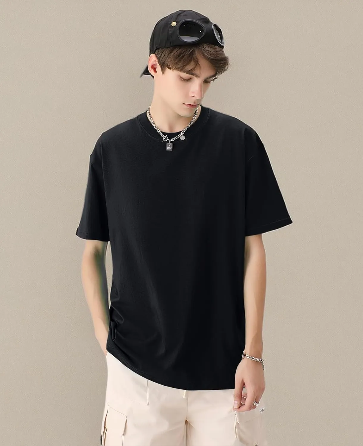 Men's Cotton T-Shirts Oversized Unisex Short Sleeve Crew Neck Loose Basic Tops Solid Athletic Tee