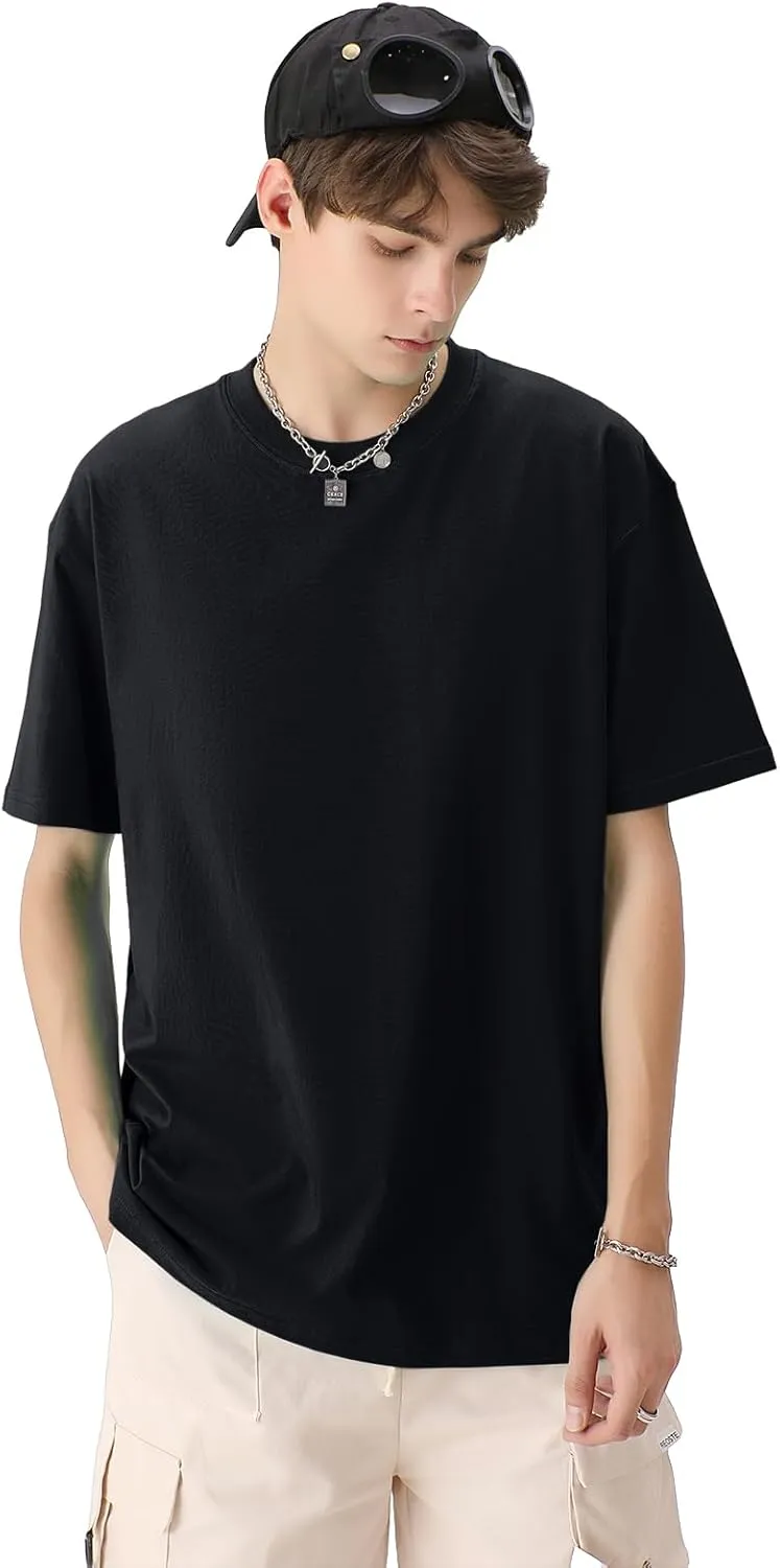 Men's Cotton T-Shirts Oversized Unisex Short Sleeve Crew Neck Loose Basic Tops Solid Athletic Tee