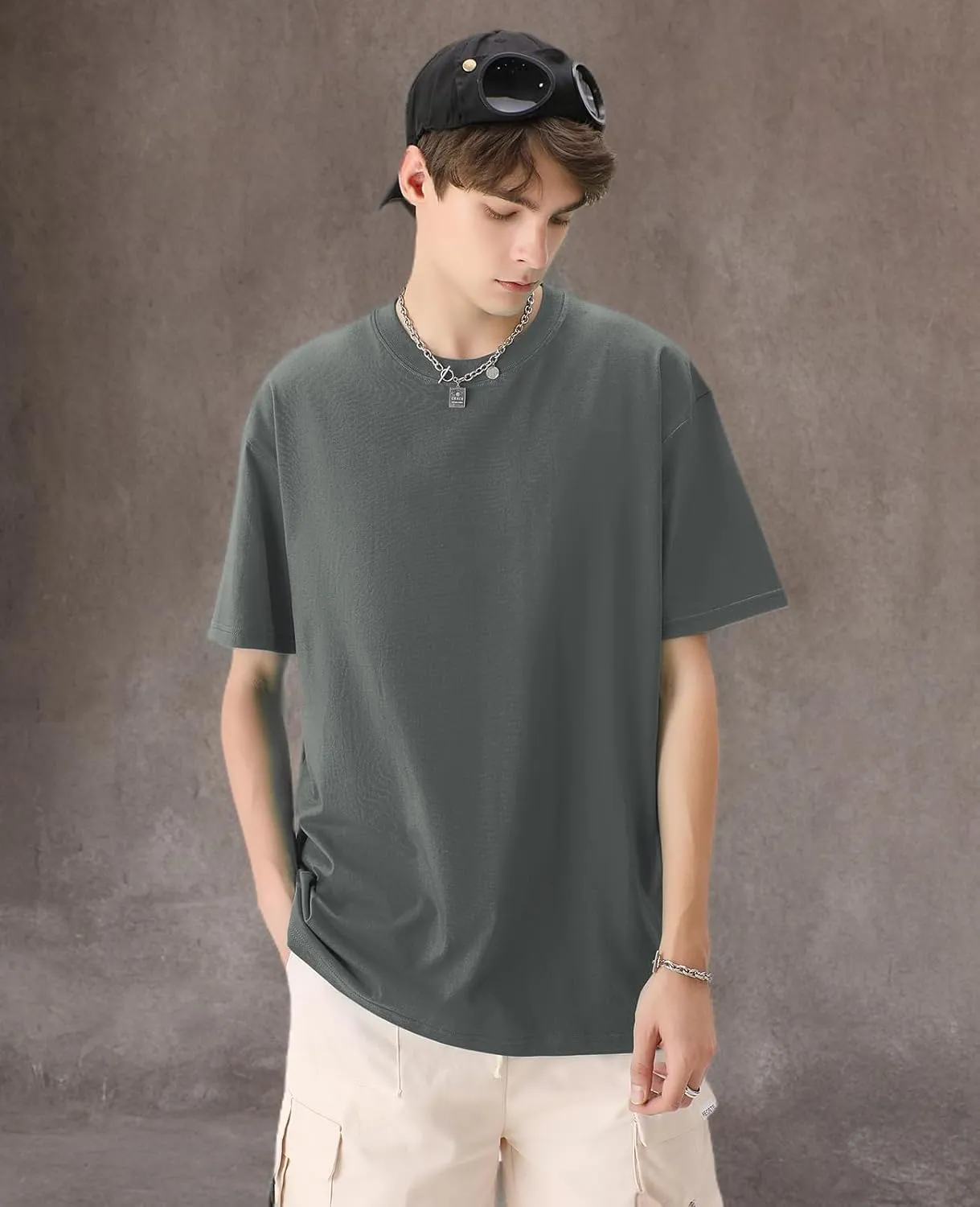Men's Cotton T-Shirts Oversized Unisex Short Sleeve Crew Neck Loose Basic Tops Solid Athletic Tee